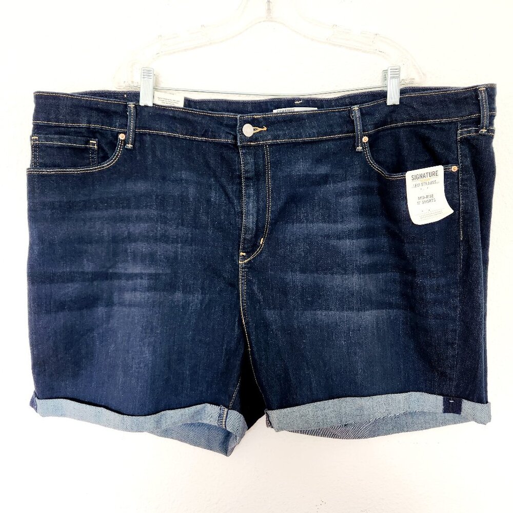 Levis Jean Shorts Women Size 26 Midrise Denim Blue Cuffed Pockets Signature Gold